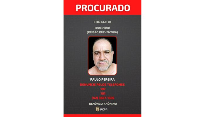 Palmital - PCPR divulga foto de foragido por homicídio ocorrido em abril